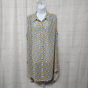 Cato Blue Yellow Sleeveless Blouse Tunic Tank Boho Hi-Low Sheer 22/24W